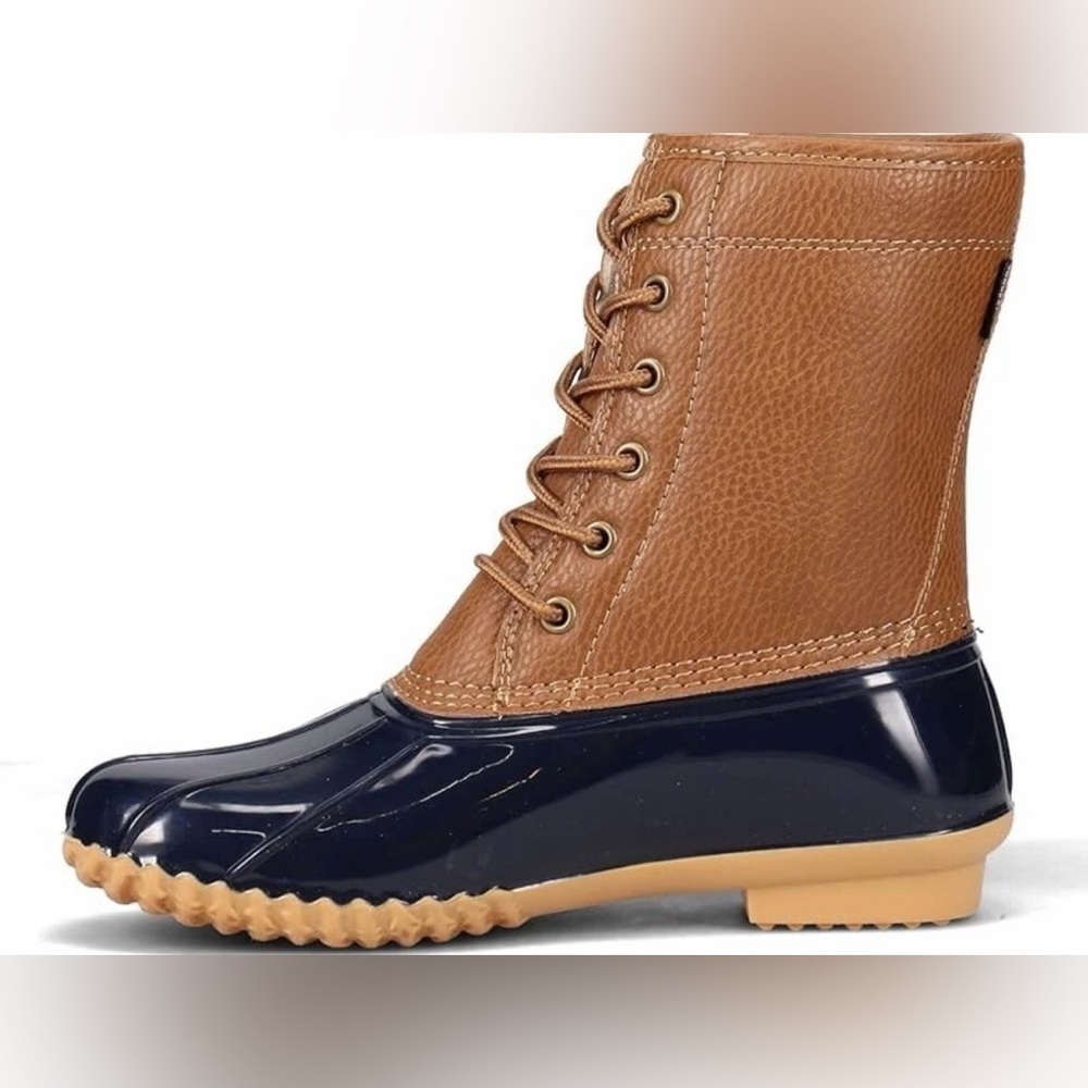 JBU Jambu Women's Waterproof Duck Rain Boots Size 9M Brown Navy Lace Up